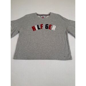 Tommy Hilfiger Denim Grey Bell Sleeve Sweatshirt Hilfiger Logo Spellout‎ Large